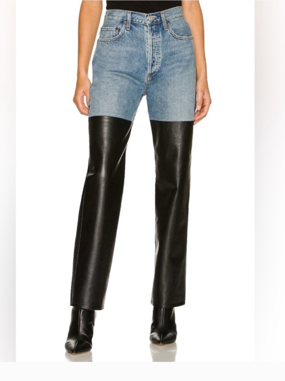 Agolde Two-Tone Straight Leg Jeans in Light Blue Denim and Black